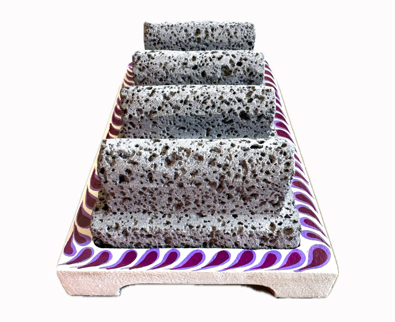 Mexican Volcanic Rock and Parota 9" 3 Taco Holder Stand- Violet CoLores Decor l Mexican Artisan Decor