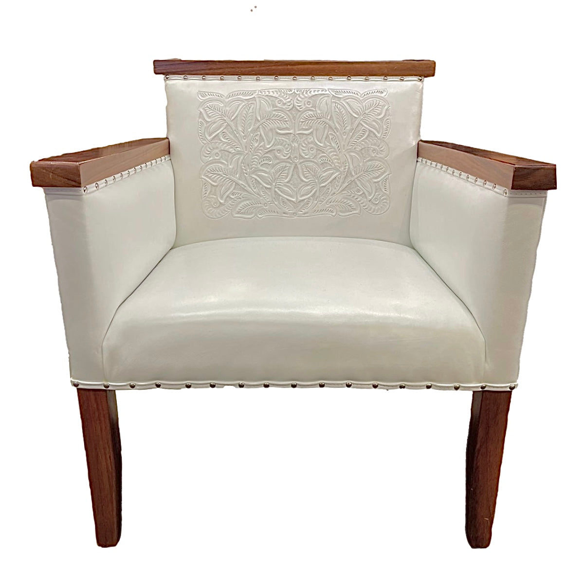 Mexican Hand Tooled Genuine Leather Parota Wood Chair- Karenina CoLores Decor | Mexican Artisan Decor