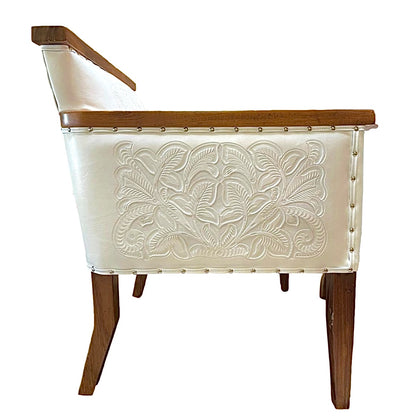 Mexican Hand Tooled Genuine Leather Parota Wood Chair- Karenina CoLores Decor | Mexican Artisan Decor