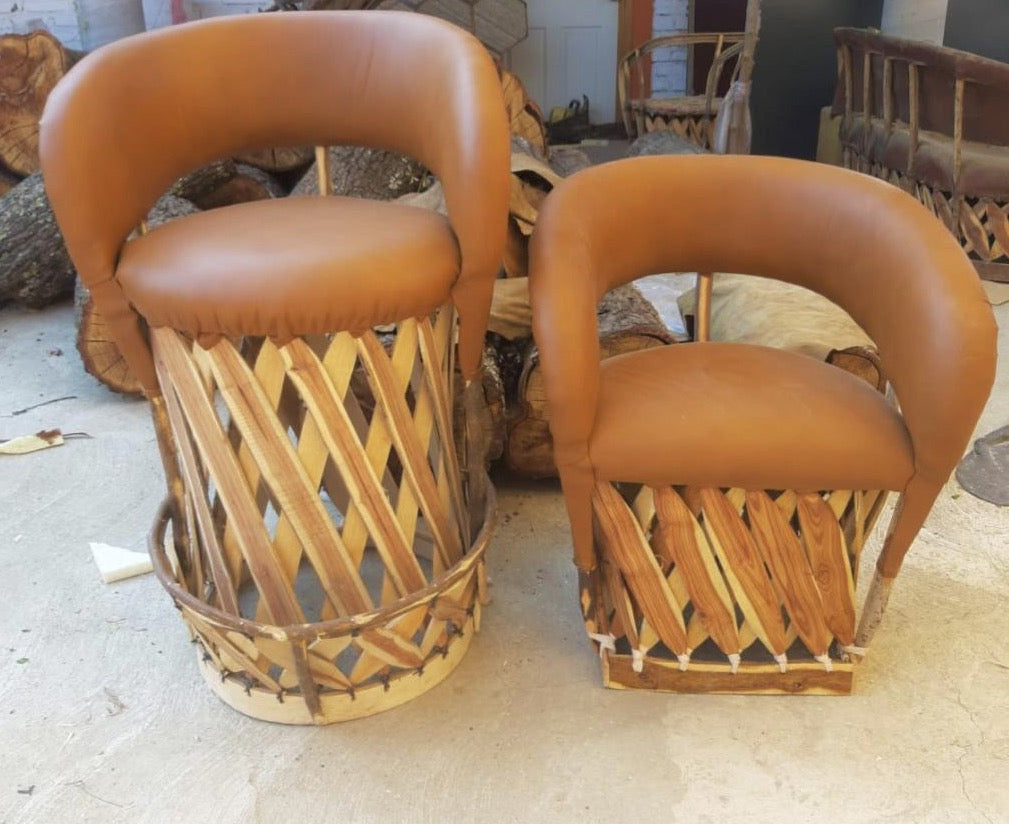 Mexican Handmade Cushioned Equipal Cancun Barstool Chair- Traditional CoLores Decor l Mexican Artisan Decor