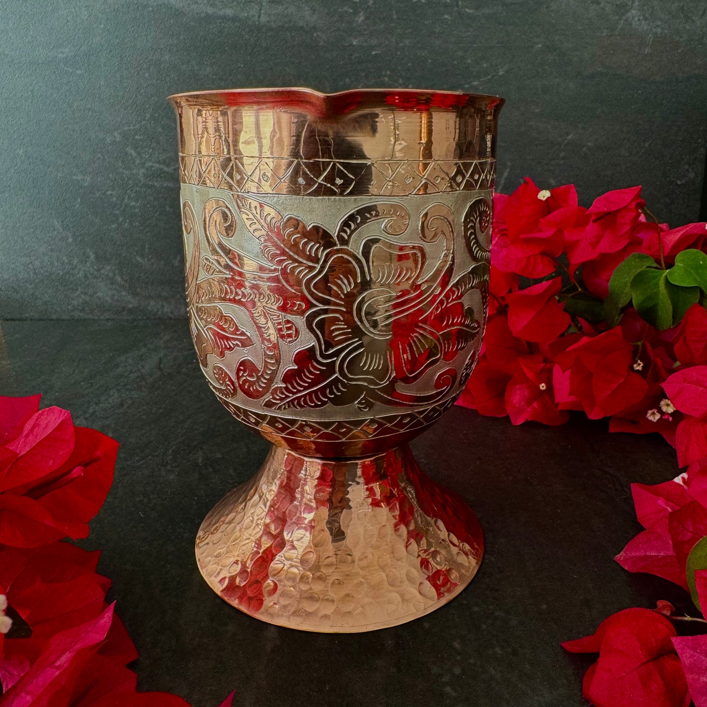 Mexican Handmade Copper 7-Piece Barware & Bar Tools Set- Silver Flowers Set CoLores Decor | Mexican Artisan Decor