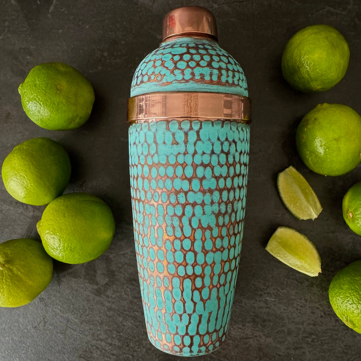 Mexican Handmade Copper 24 oz. Cobbler Shaker- Emerald CoLores Decor | Mexican Artisan Decor