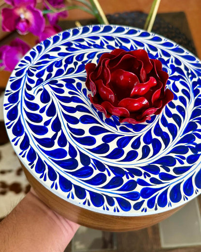 Mexican Handmade Parota Wood Tortilla Warmer & Charcuterie Board 2 Piece Set- Red Rose Colores Decor