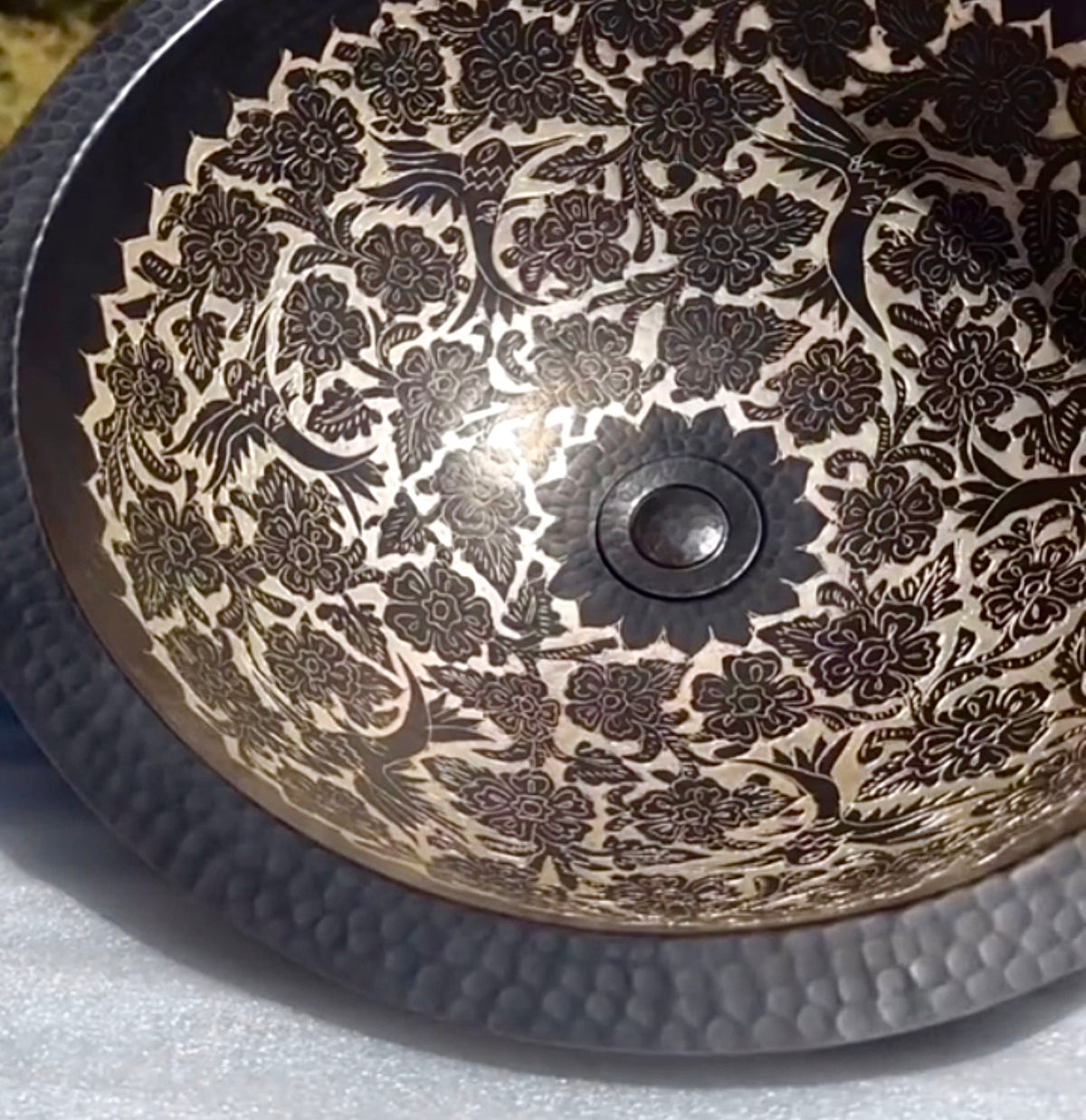 Mexican Hand Hammered and Engraved Copper Sink- La Aurora CoLores Decor | Mexican Artisan Decor