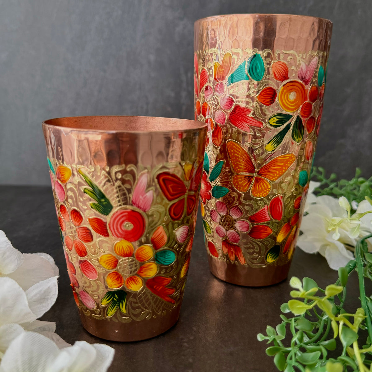 Mexican Handmade Copper 7-Piece Barware & Bar Tools Set- LYYE Flowers CoLores Decor | Mexican Artisan Decor