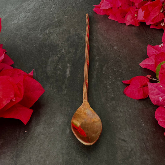 Mexican Handmade Copper Mixology Bar Spoon - Silver Flowers CoLores Decor