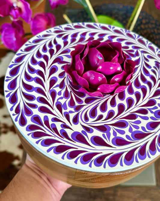 Mexican Handmade Parota Wood Tortilla Warmer & Charcuterie Board 2 Piece Set- Violet Rose Colores Decor