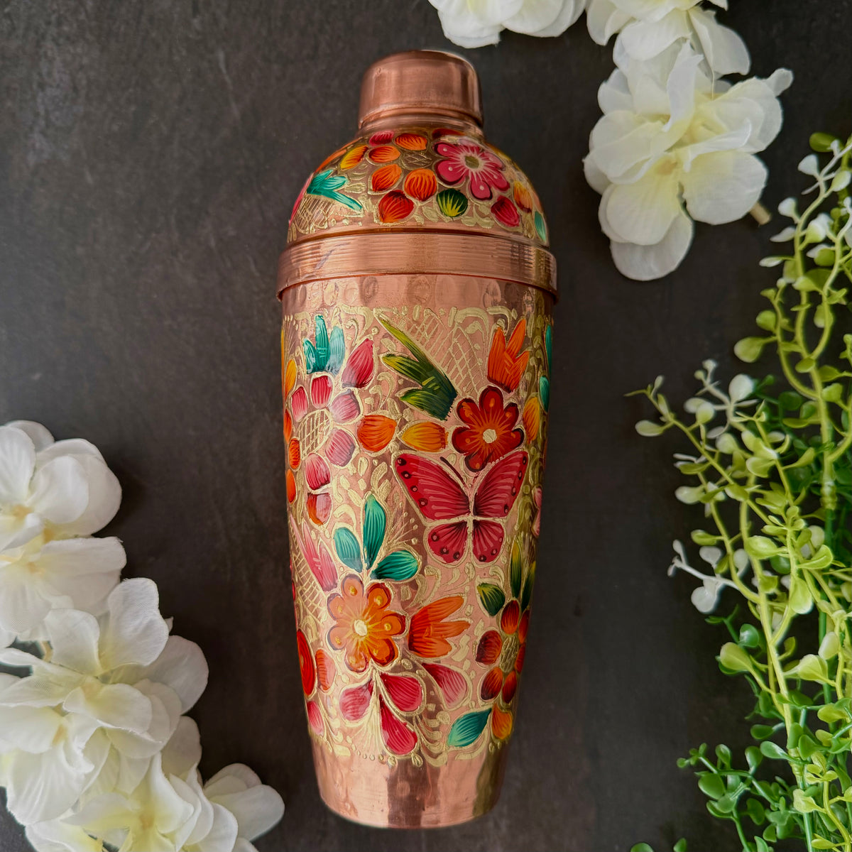Mexican Handmade Copper 7-Piece Barware & Bar Tools Set- LYYE Flowers CoLores Decor | Mexican Artisan Decor