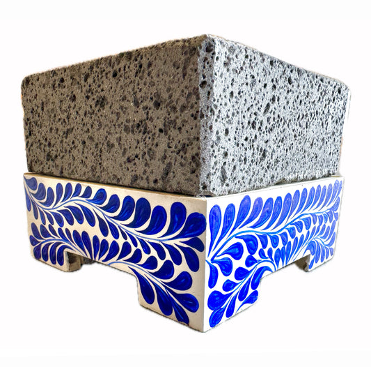 Mexican Handmade 7.8" Hand Painted Parota Wood Molcajete- LARGE Blue 2.0 CoLores Decor l Mexican Artisan Decor