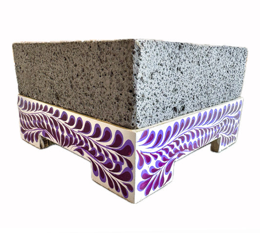 Mexican Handmade 5.5" Hand Painted Parota Wood Molcajete- Small Violet 2.0 CoLores Decor l Mexican Artisan Decor