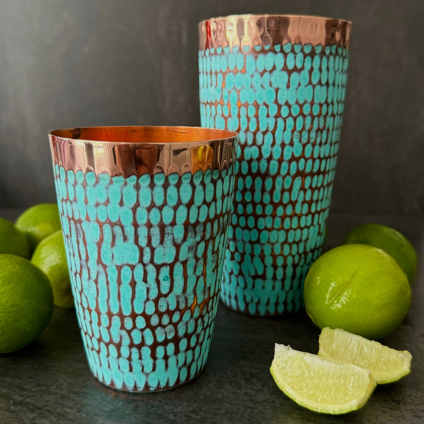 Mexican Handmade Copper 7-Piece Barware & Bar Tools Set- Emerald Set