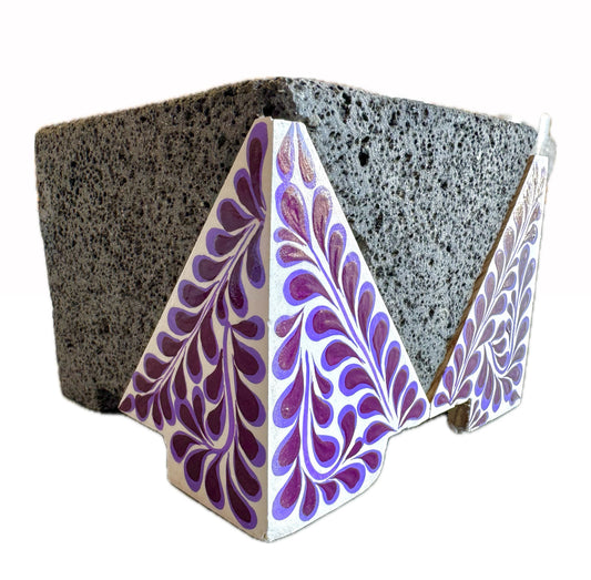 Mexican Handmade 5.5" Hand Painted Parota Wood Molcajete- Small Violet 1.0 CoLores Decor l Mexican Artisan Decor