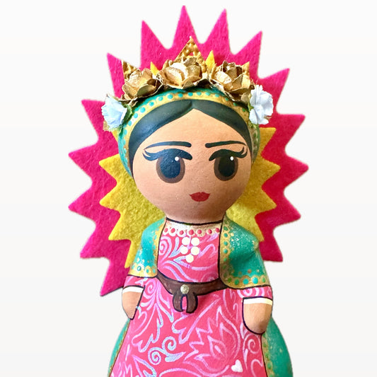 Mexican Handmade Clay Folklore Figurines- SPECIAL EDITION Virgencita de Guadalupe CoLores Decor l Mexican Artisan Decor