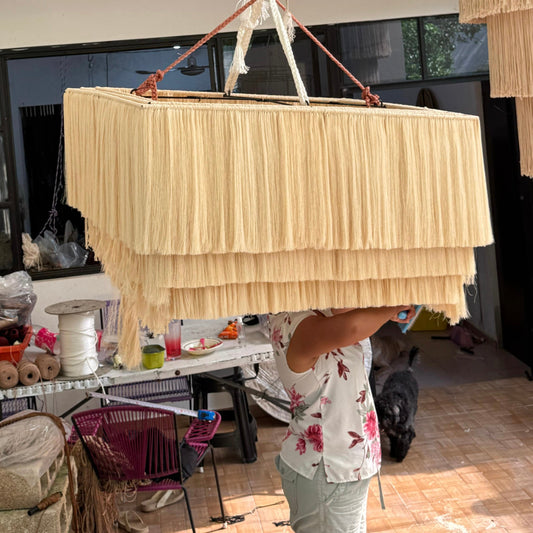 Mexican Handmade 3-Tier Henequen Chandelier- Kinich Ahau "Sun God"