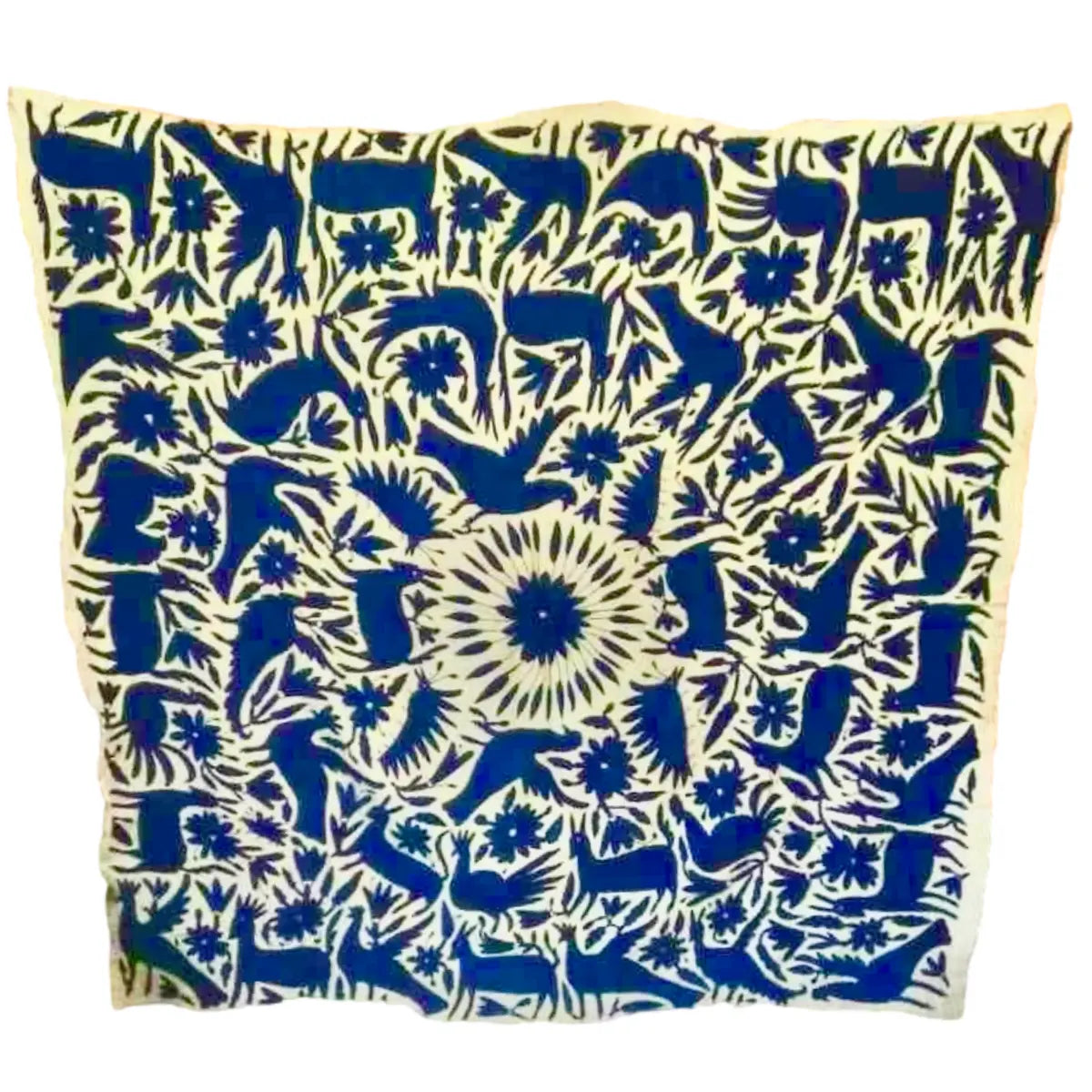 Hand Embroidered Otomi Tenango de Doria Tablecloth- Azul CoLores Decor | Mexican Artisan Decor