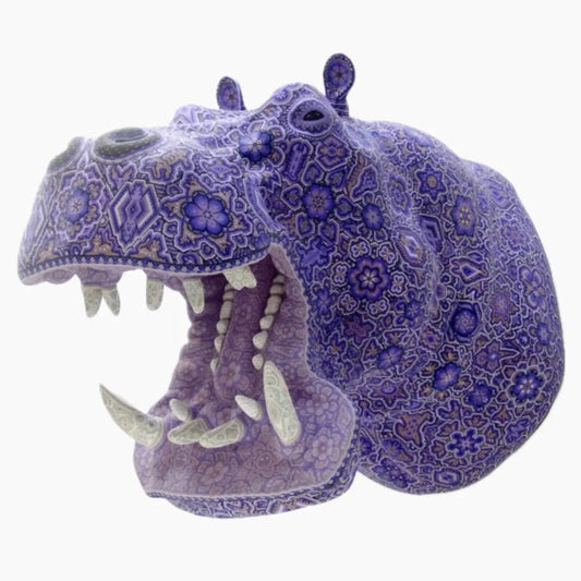 Huichol Bead Wall Decor Sculptures- Hippopotamus CoLores Decor | Mexican Artisan Decor