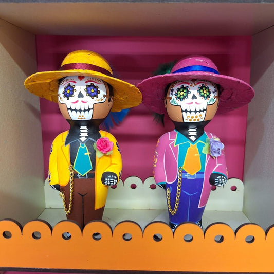 Mexican Handmade Clay Folklore Dia de Muertos Figurines- Pachuco Beige CoLores Decor l Mexican Artisan Decor