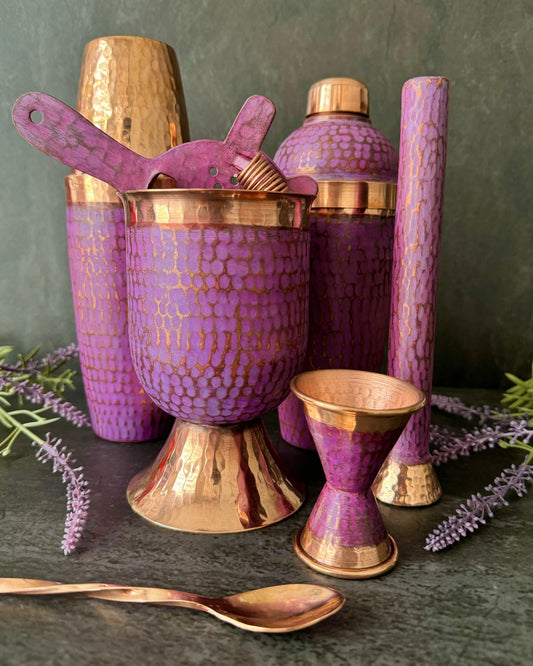 Mexican Handmade Copper 7-Piece Barware & Bar Tools Set- Lavender Set CoLores Decor l Mexican Artisan Decor
