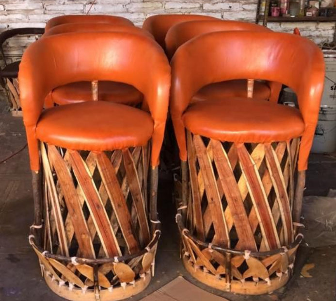 Mexican Handmade Cushioned Equipal Cancun Barstool Chair- Traditional CoLores Decor l Mexican Artisan Decor
