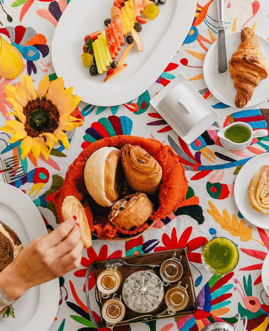 Hand Embroidered Otomi Tenango de Doria Tablecloth- Primaveras CoLores Decor