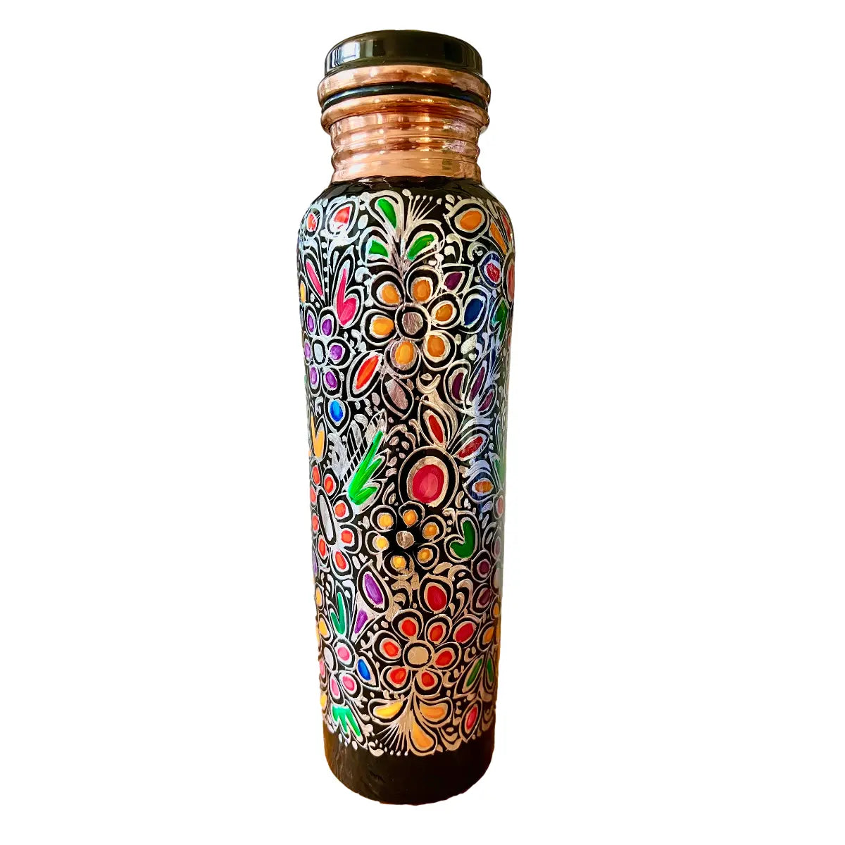 Mexican Copper 1 L / 33 oz. Water Bottle- Hand Painted Multicolored Sugar Skull CoLores Decor