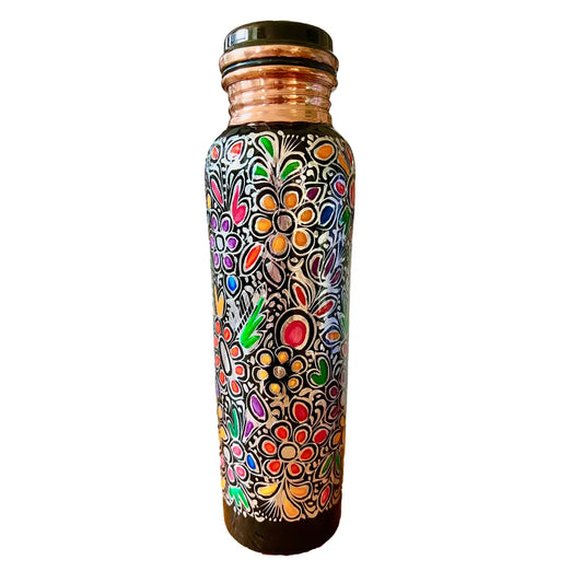 Mexican Copper 1 L / 33 oz. Water Bottle- Hand Painted Multicolored Sugar Skull CoLores Decor