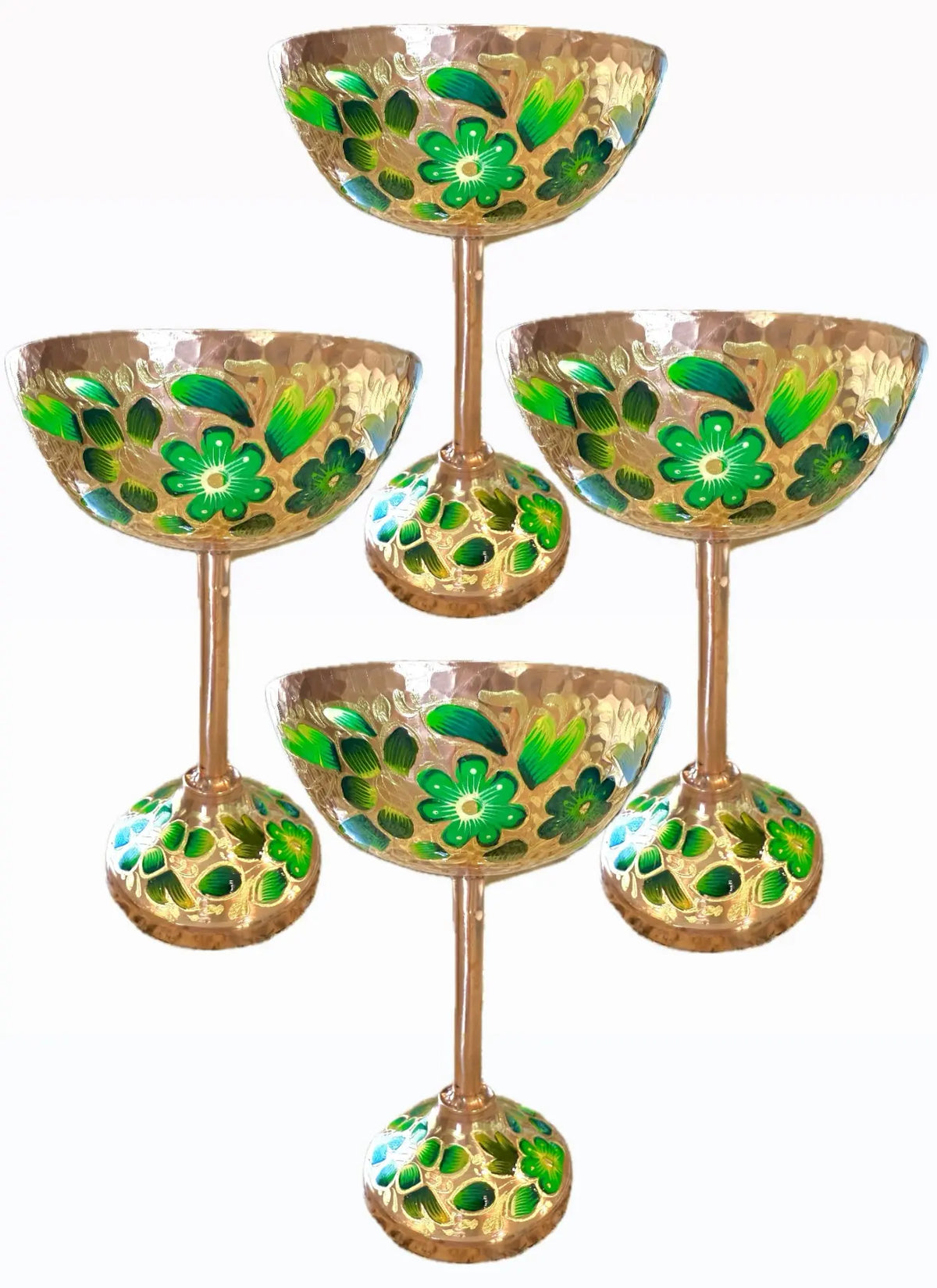Mexican Copper 14 oz. Coupes Glasses, Set of 4- Green CoLores Decor | Mexican Artisan Decor
