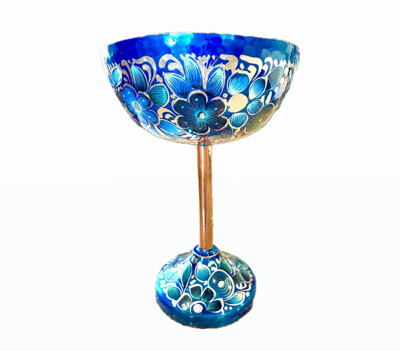 Mexican Copper 14 oz. Coupes Glasses, Set of 4- Sugar Skull Blue CoLores Decor | Mexican Artisan Decor