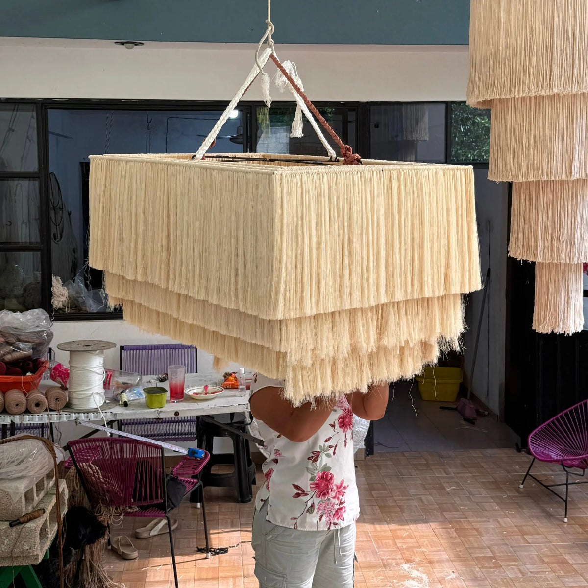 Mexican Handmade 3-Tier Henequen Chandelier- Kinich Ahau "Sun God" CoLores Decor | Mexican Artisan Decor