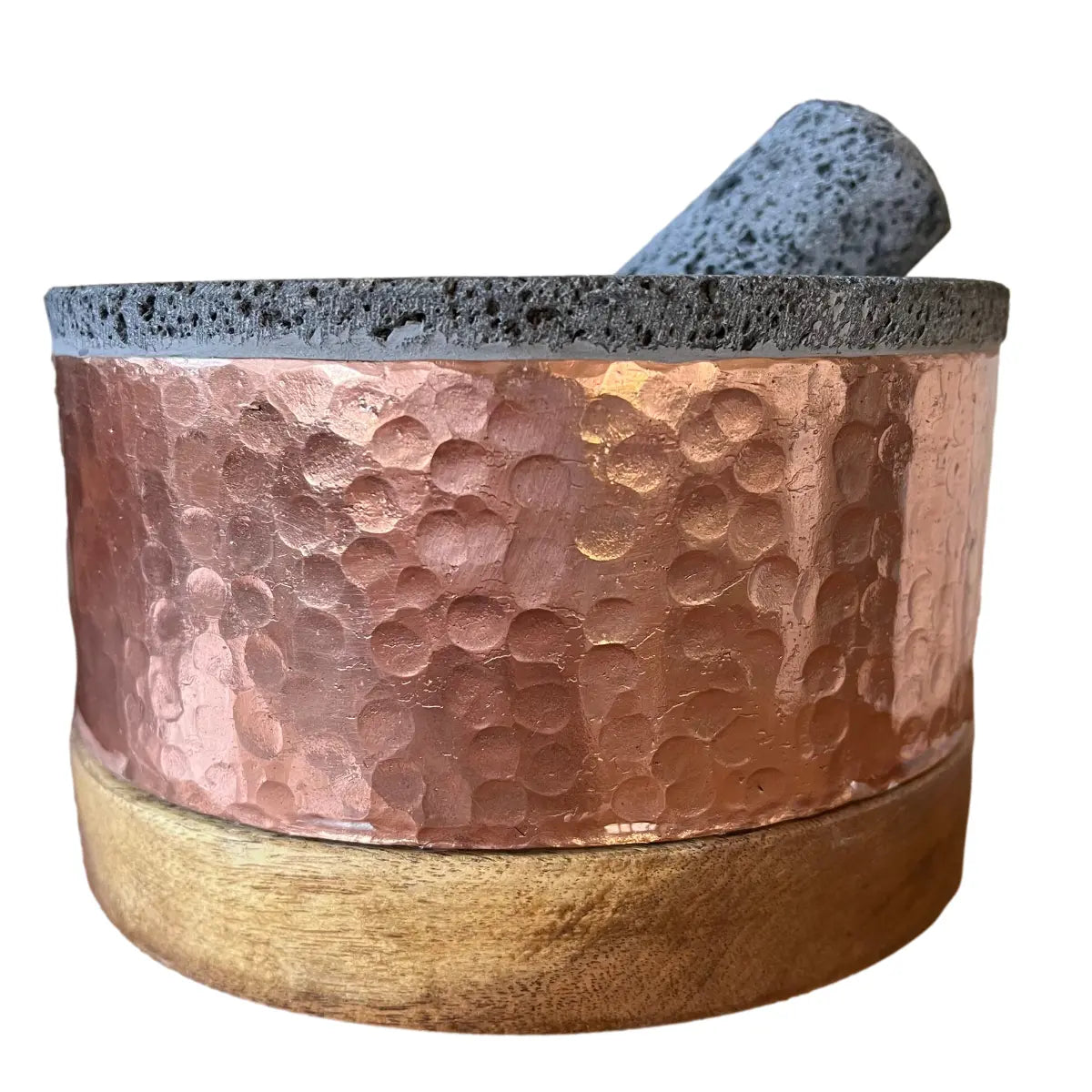 Mexican Handmade 6.9" Round Copper Molcajete- Classic CoLores Decor l Mexican Artisan Decor