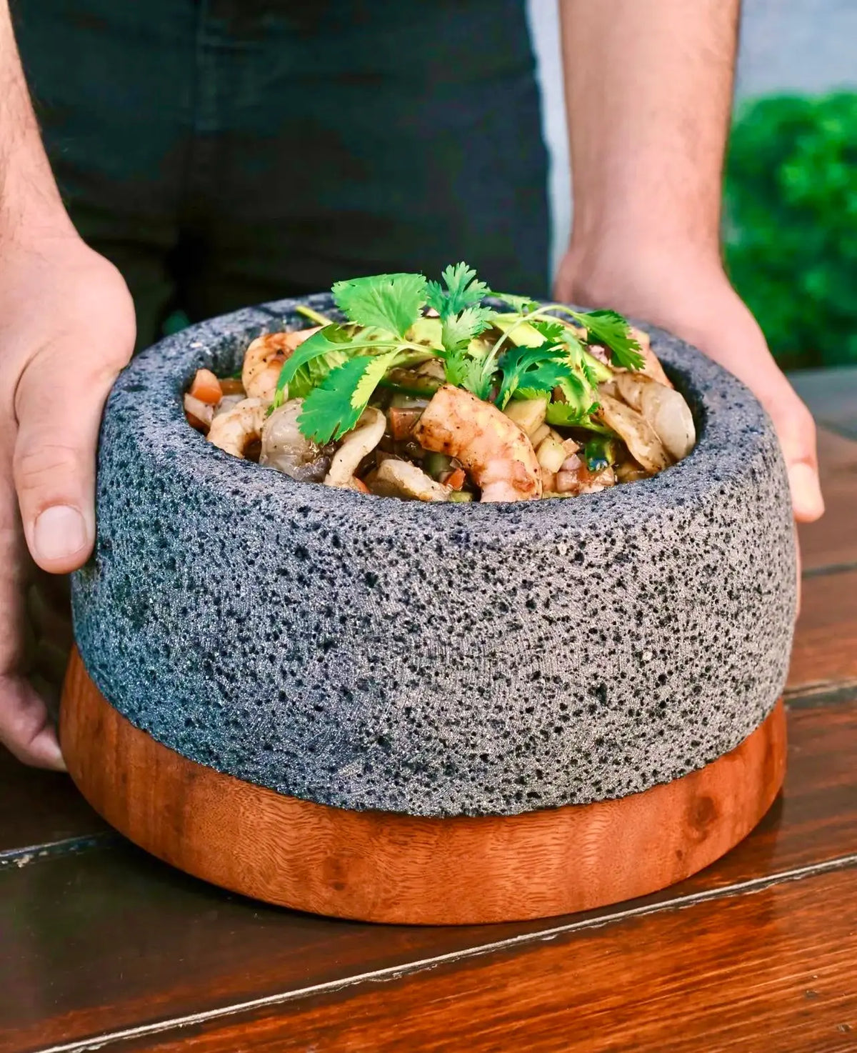 Mexican Handmade 7" Classic Molcajete- Circular CoLores Decor l Mexican Artisan Decor