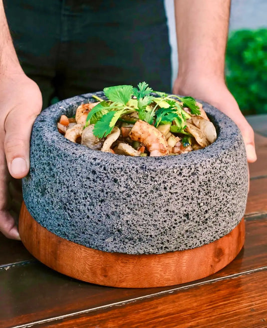 Mexican Handmade 7" Classic Molcajete- Circular CoLores Decor l Mexican Artisan Decor