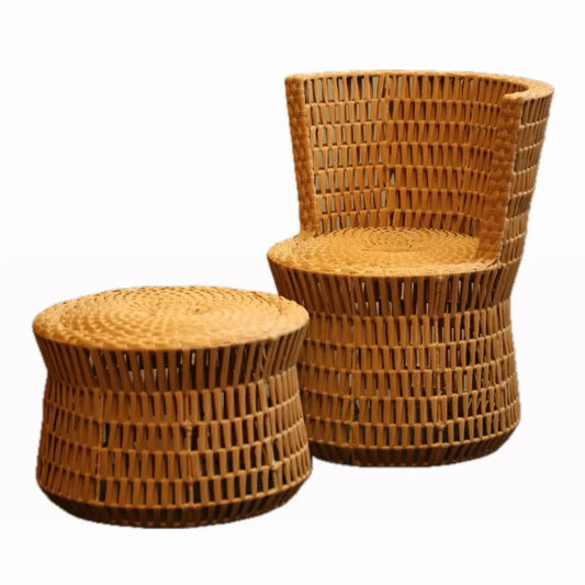 Mexican Handwoven 24" Outdoor Round Ottoman/Sidetable- Caracol CoLores Decor | Mexican Artisan Decor
