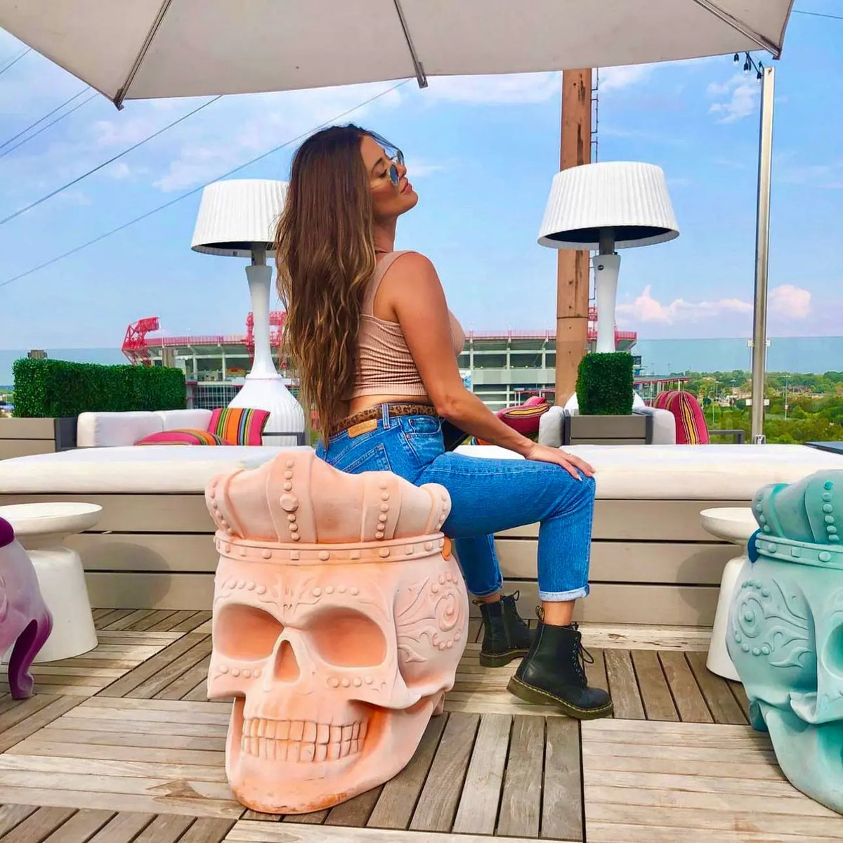 Mexican Modern Outdoor Waterproof Polymer Patio Chair- Calavera Skull CoLores Decor