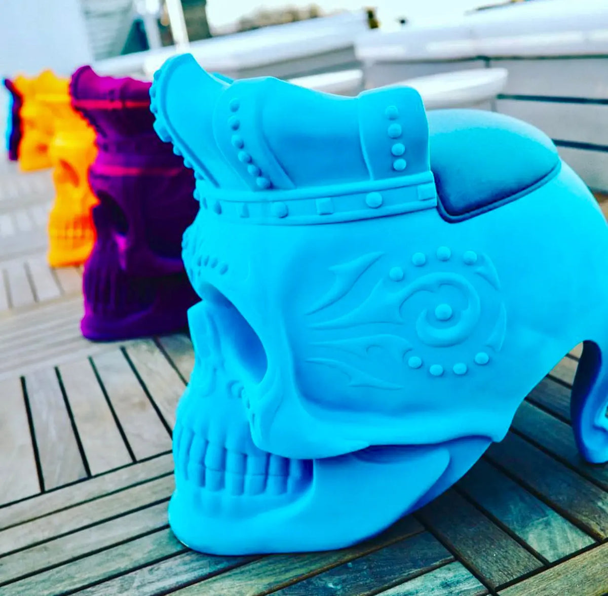 Mexican Modern Outdoor Waterproof Polymer Patio Chair- Calavera Skull CoLores Decor