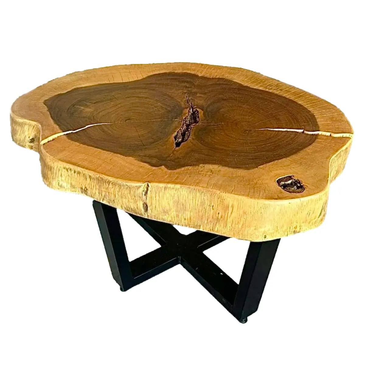 Mexican Parota Wood Wrought Iron Base Table 35.8" L x 29" W - Romina Coffee Table MeXican Artisan Fashion & Design