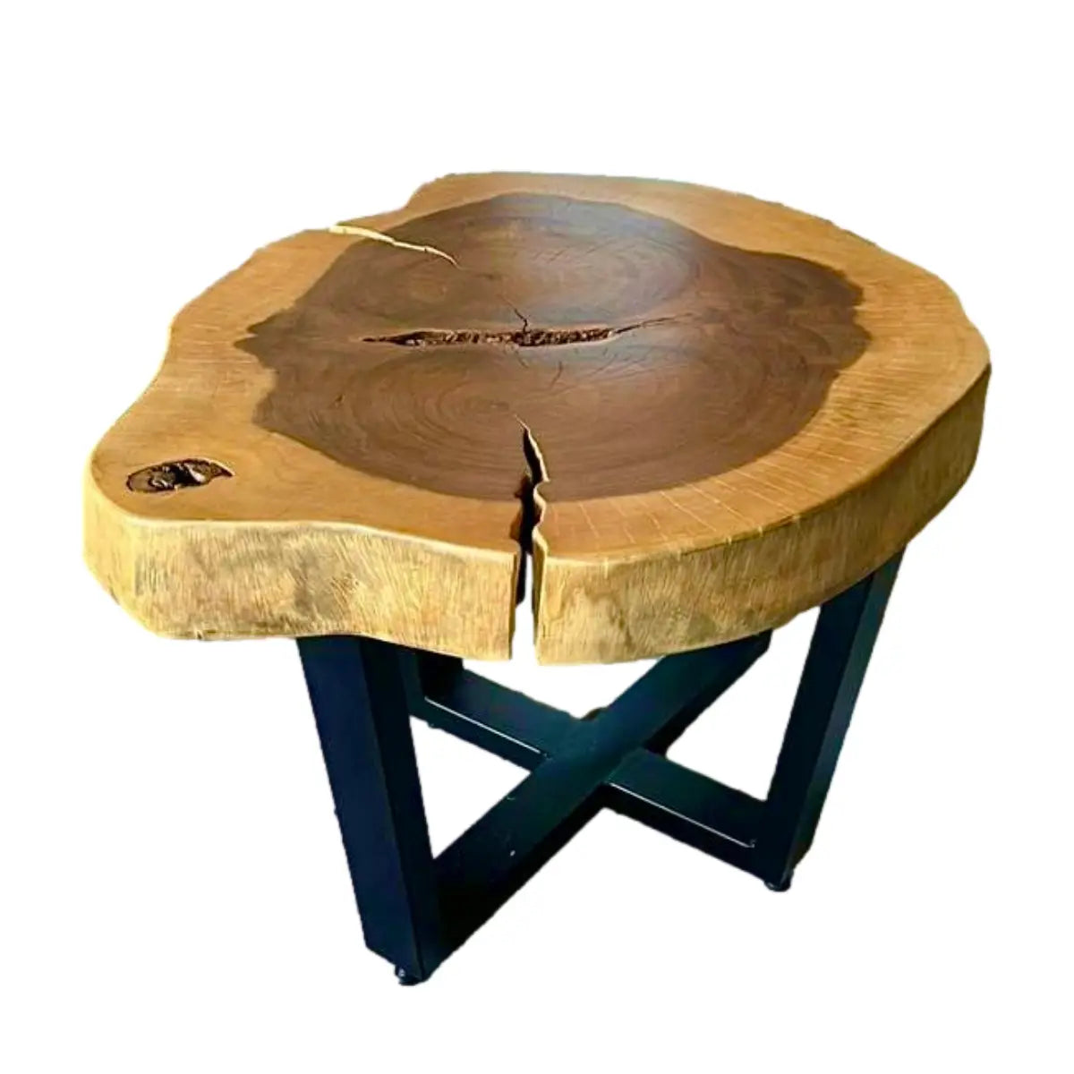 Mexican Parota Wood Wrought Iron Base Table 35.8" L x 29" W - Romina Coffee Table MeXican Artisan Fashion & Design