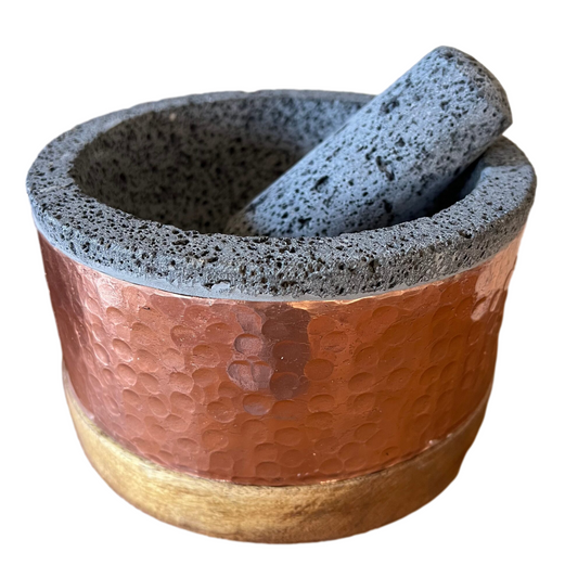 Mexican Handmade 6.8" Round Copper Molcajete- Classic MeXican Artisan Fashion & Design