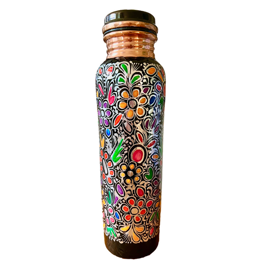 Mexican Copper 1 L / 33 oz. Water Bottle- Hand Painted Skulls CoLores Decor