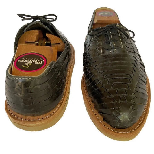 Black Mexican Men Huaraches- Premium Leather Lace-Up Shoes CoLores Decor | Mexican Artisan Decor