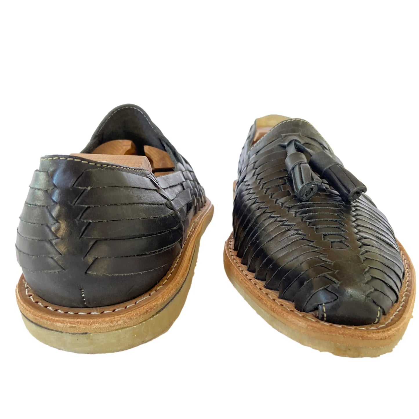 Black Mexican Men Huaraches- Premium Leather Slip-On Shoes CoLores Decor | Mexican Artisan Decor