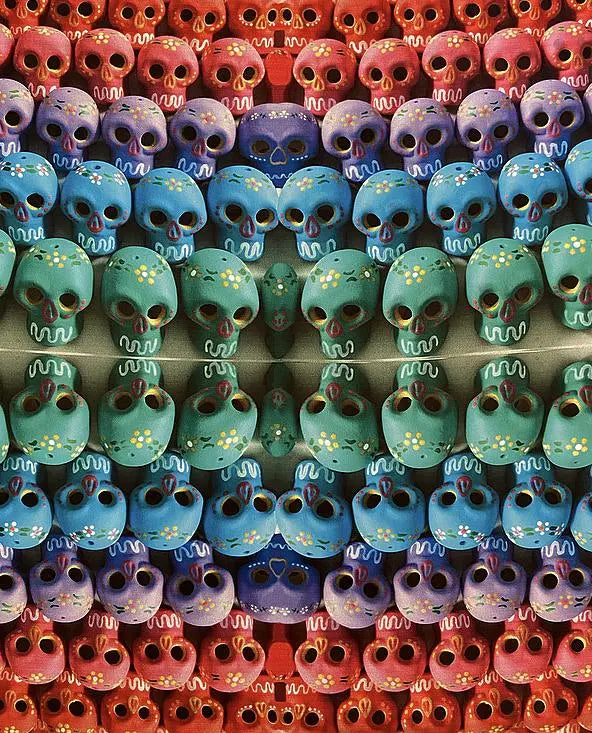 Dia de Los Muertos Mexican Fashion Silk Scarf - Nayibi Mexico Folklore Sugar Skulls Scarf CoLores Decor | Mexican Artisan Decor