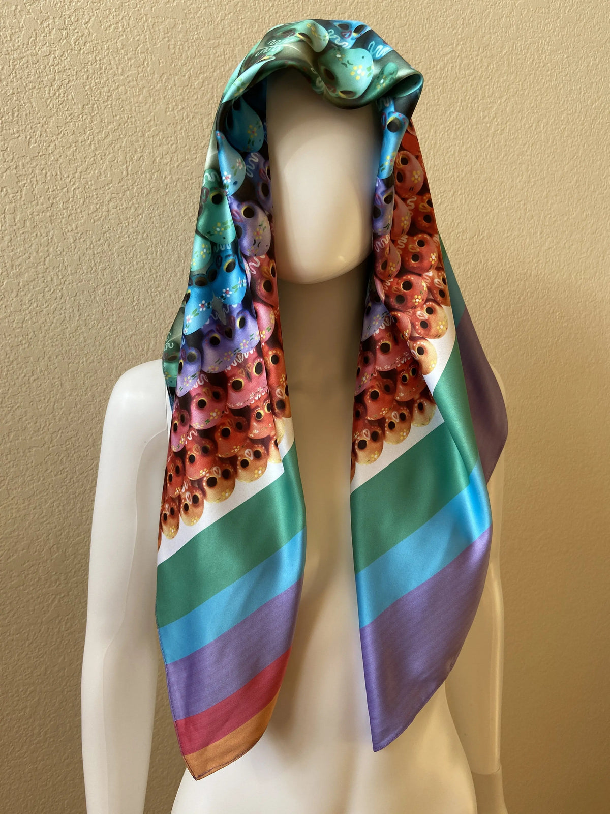 Dia de Los Muertos Mexican Fashion Silk Scarf - Nayibi Mexico Folklore Sugar Skulls Scarf CoLores Decor | Mexican Artisan Decor
