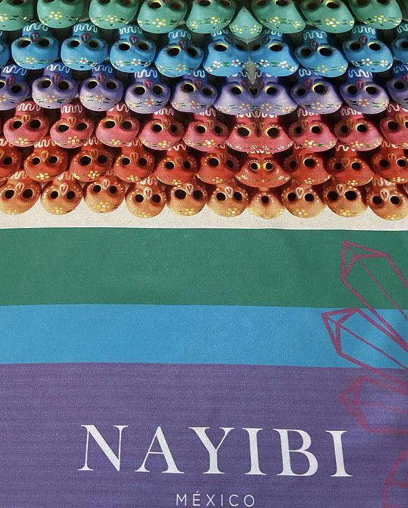 Dia de Los Muertos Mexican Fashion Silk Scarf - Nayibi Mexico Folklore Sugar Skulls Scarf CoLores Decor | Mexican Artisan Decor