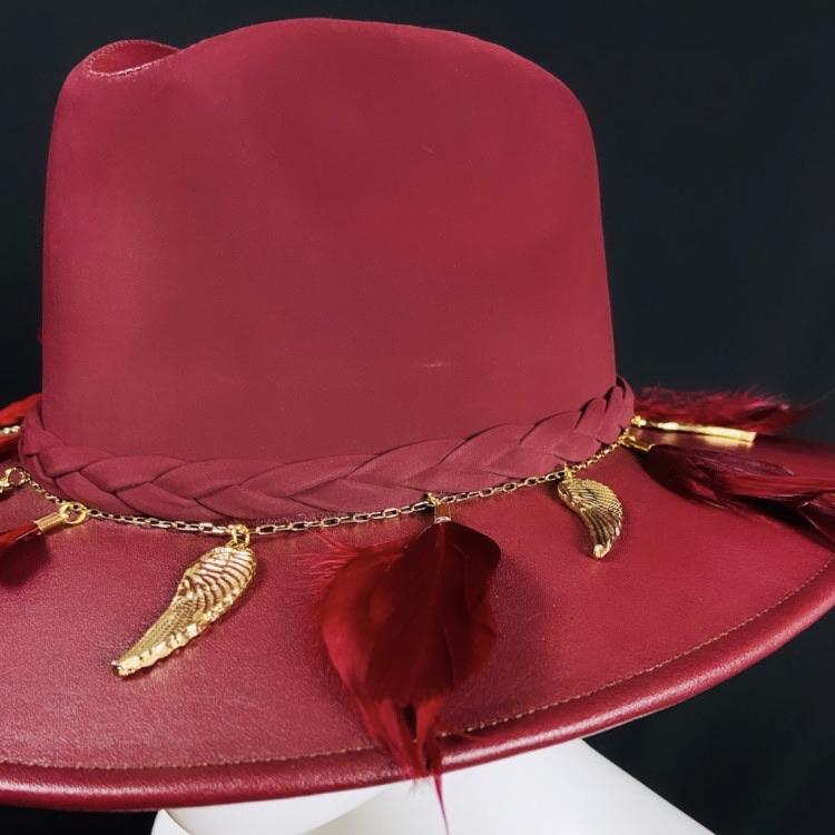 Mexican Handcrafted Leather Fedora Hat | El Cuervo Merlot Colores Decor