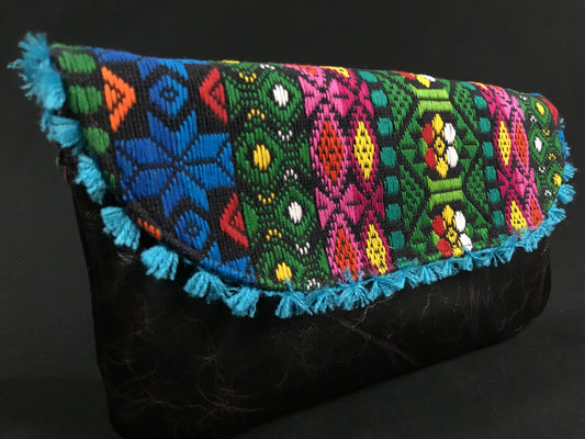 Flor de Mayo Maya Embroidered Leather Wristlet Colores Decor