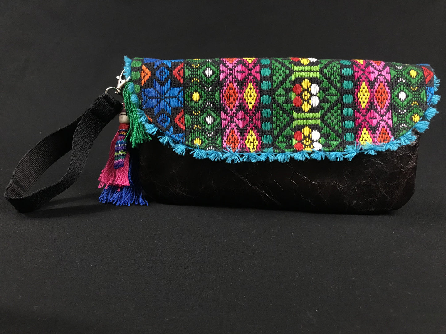 Flor de Mayo Maya Embroidered Leather Wristlet Colores Decor