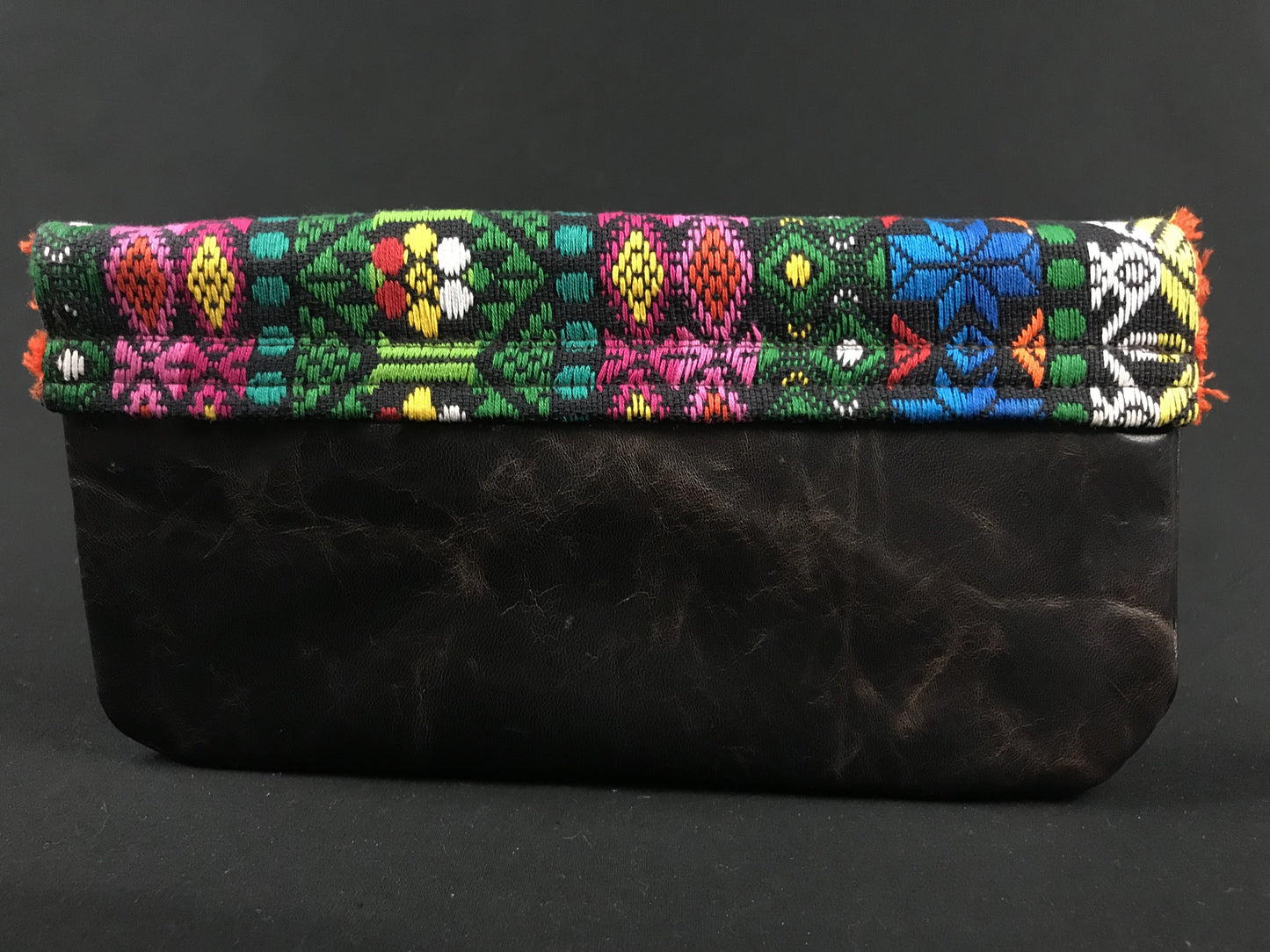 Flor de Mayo Orange Maya Embroidered Leather Wristlet Colores Decor