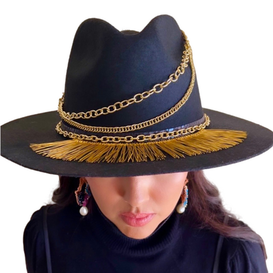 Mexican Handcrafted Black Fedora Hat | La Bikina Colores Decor