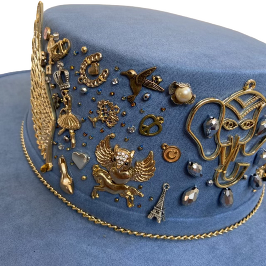 Mexican Handcrafted Boater Hat | La Gitana Elefante Azul Colores Decor